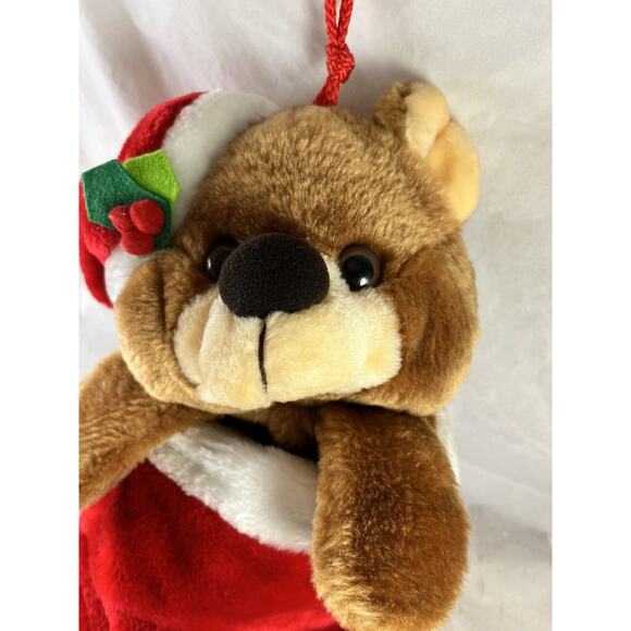 Plush Bear Christmas Stocking Reversible Pouch Smithy Brand Vintage 1990s - Picture 6 of 8